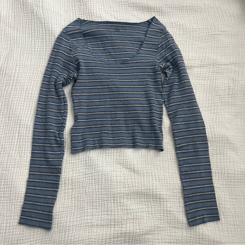 Brandy Melville Striped Blue Long Sleeve Top